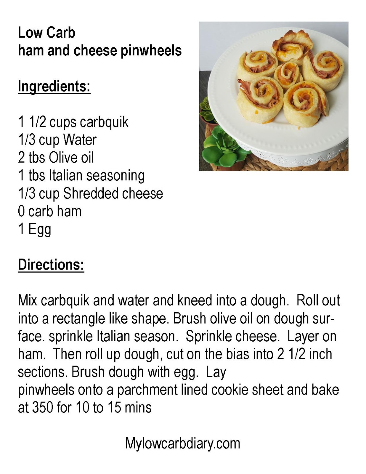 My Low Carb Diary Ham and Cheese Pinwheels