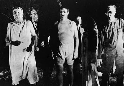 The zombies, referred to as ghouls, in Night of the Living Dead