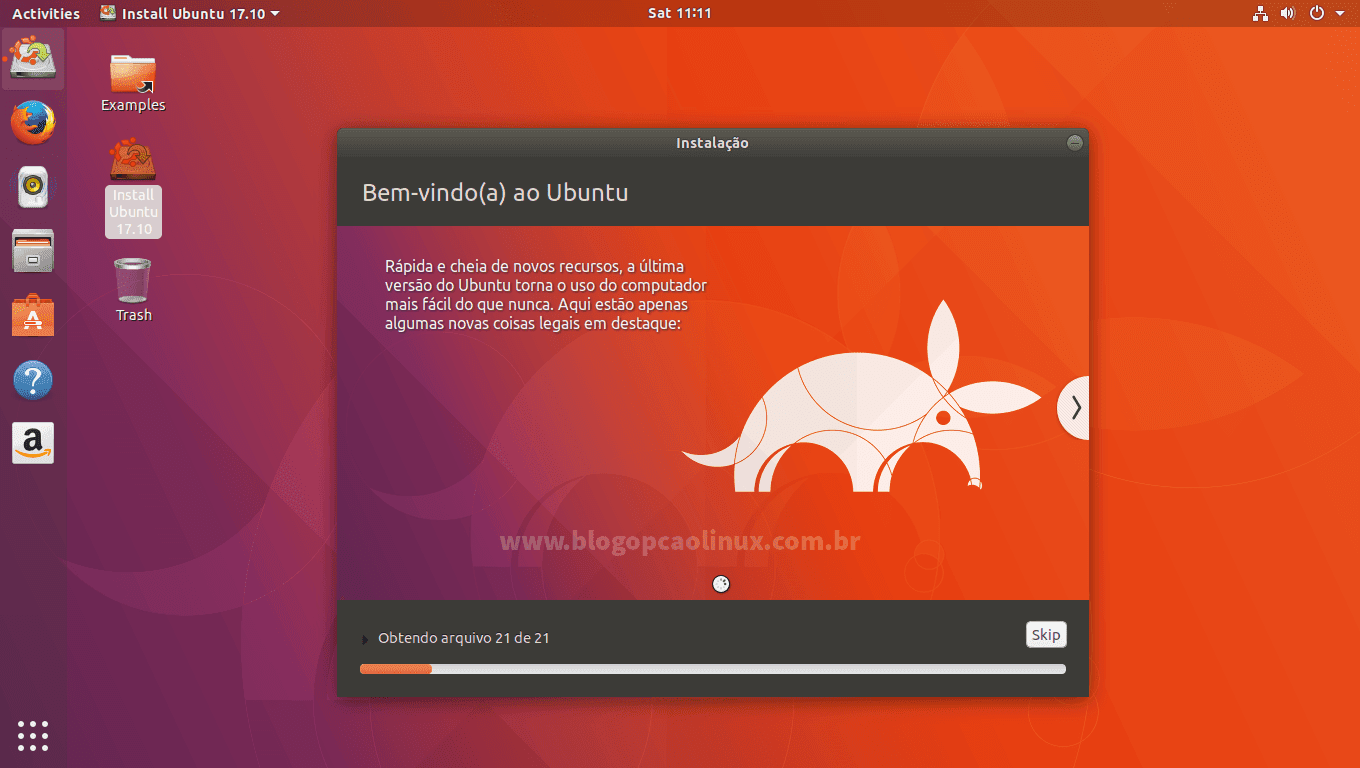 O Ubuntu 17.10 está sendo instalado, aguarde...
