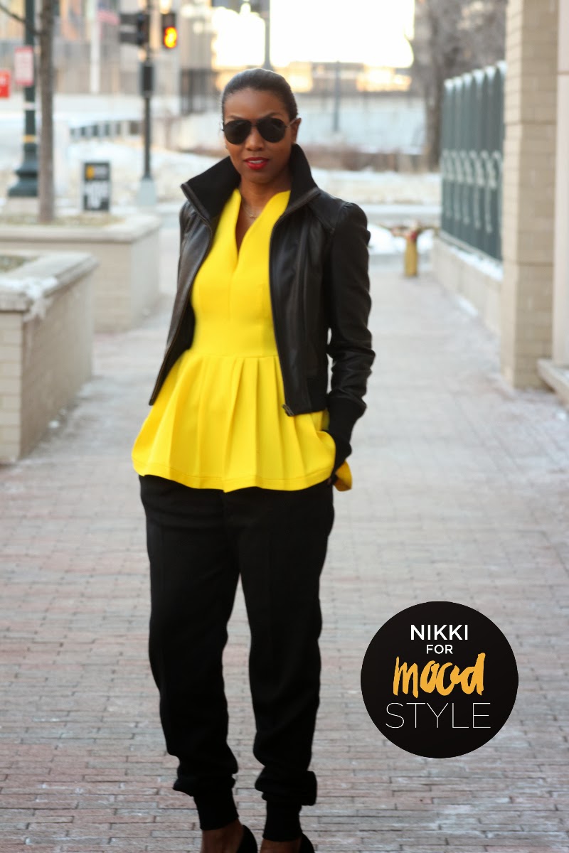 Peplum top made with bright yellow wool from Mood Fabrics.