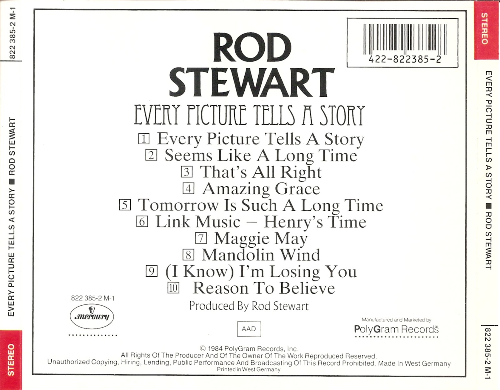 The First Pressing CD Collection Rod Stewart Every Picture Tells a Story