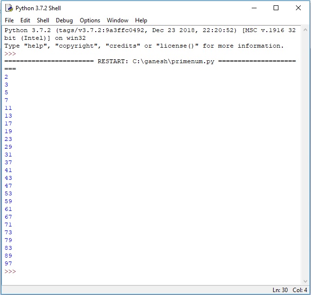 ICT For All Classes : Python program to print Prime numbers