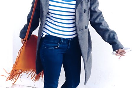 COBALT STRIPES | STYLE PANORAMA : FASHION AND ILLUSTRATION BLOG BY DHEERA JOSHI bright orangre fringe bag ,topshop sling bag