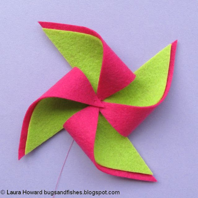 DIY Felt Pinwheels Summer Wreath Tutorial fold in the points of the felt pinwheel