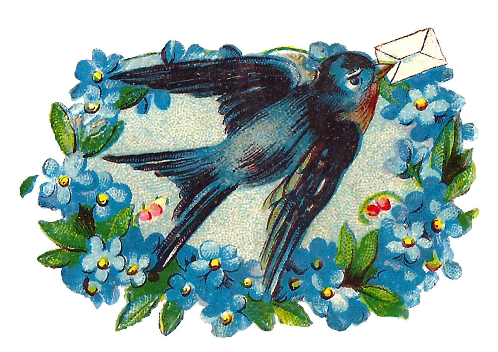 Antique Images Blue Birds Romantic Flower Roses Love Note Valentine Images