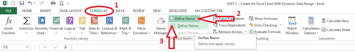 Create An Excel Chart With Dynamic Data Range - Define Name 1