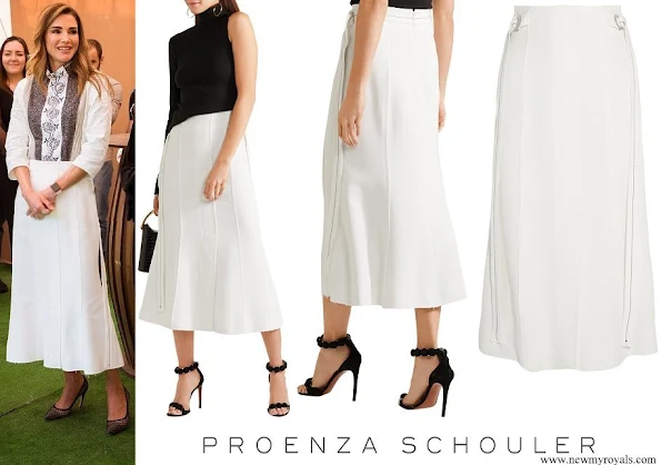 Queen Rania wore Proenza Schouler Belted crepe midi skirt