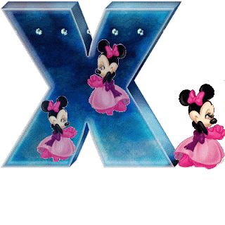 Alfabeto animado de Minnie con vestido de noche X.