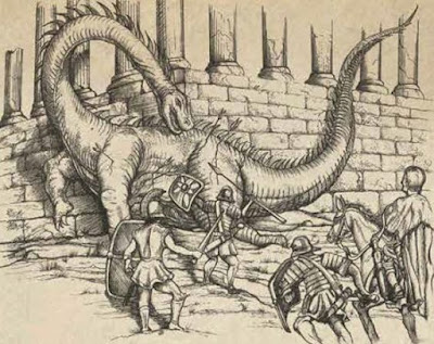 Ancient Roman soldiers killing a Dinosaur.