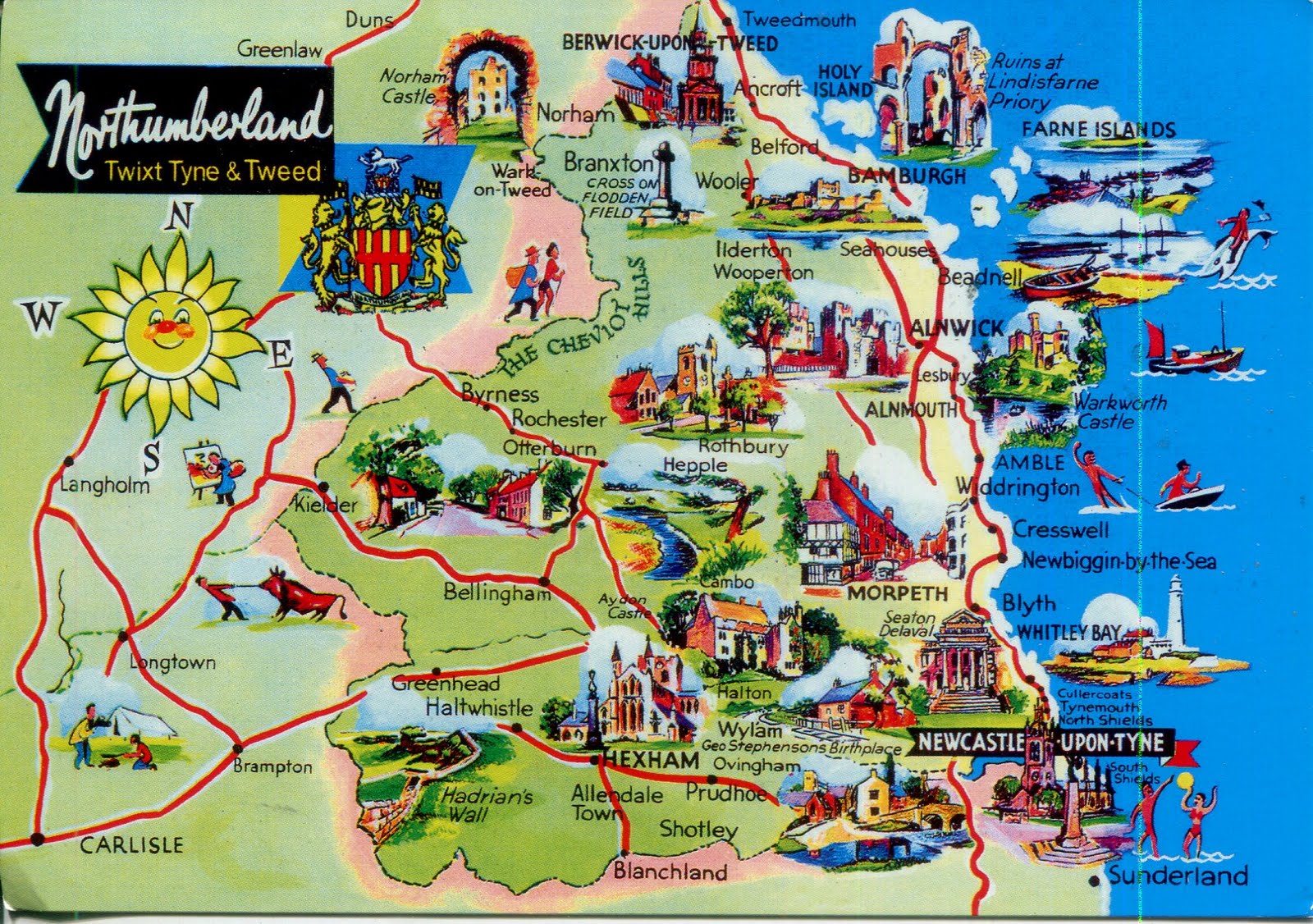 collect ROC GB Postcard Map of Northumberland