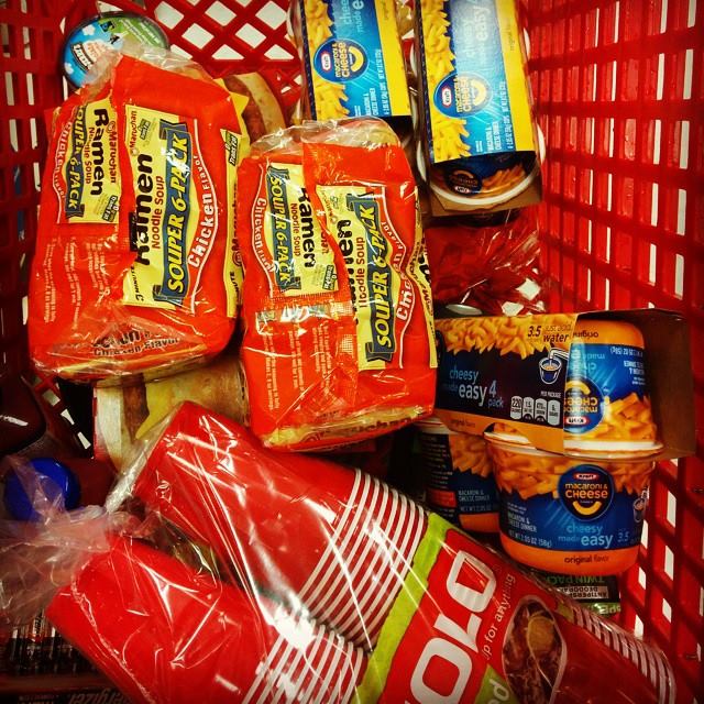 Cart full of college staples | Cheesy Pennies