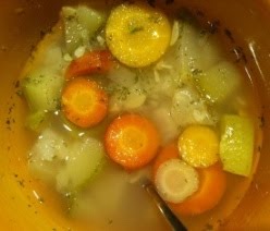 Summer Squash - Potato Soup with Rainbow Carrots