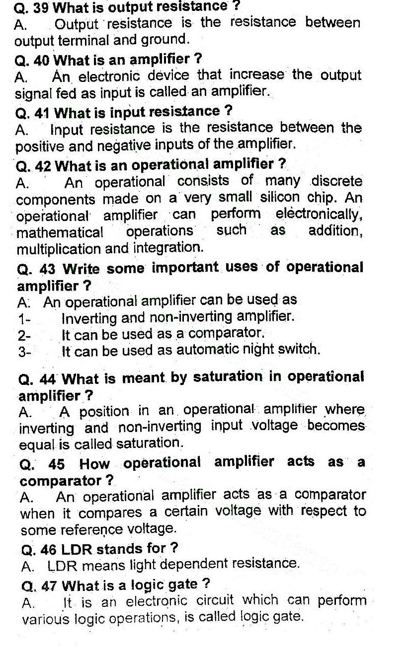Chapter 18 Electronics Short Questions 