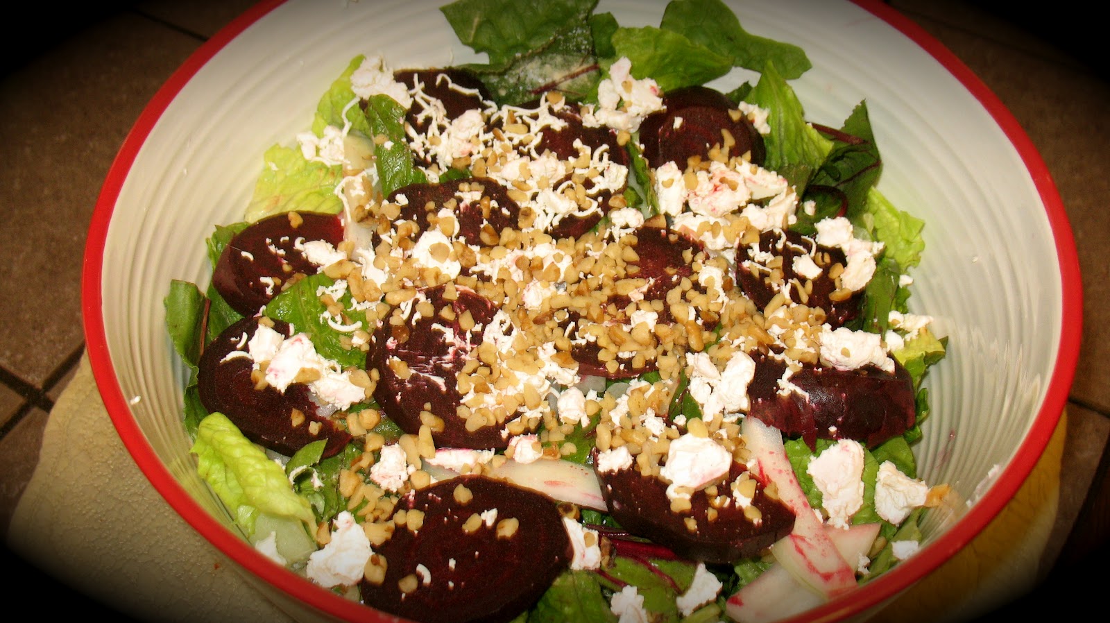 Cousins in the Kitchen A Warm Beet Salad Topped with Goat Cheese and