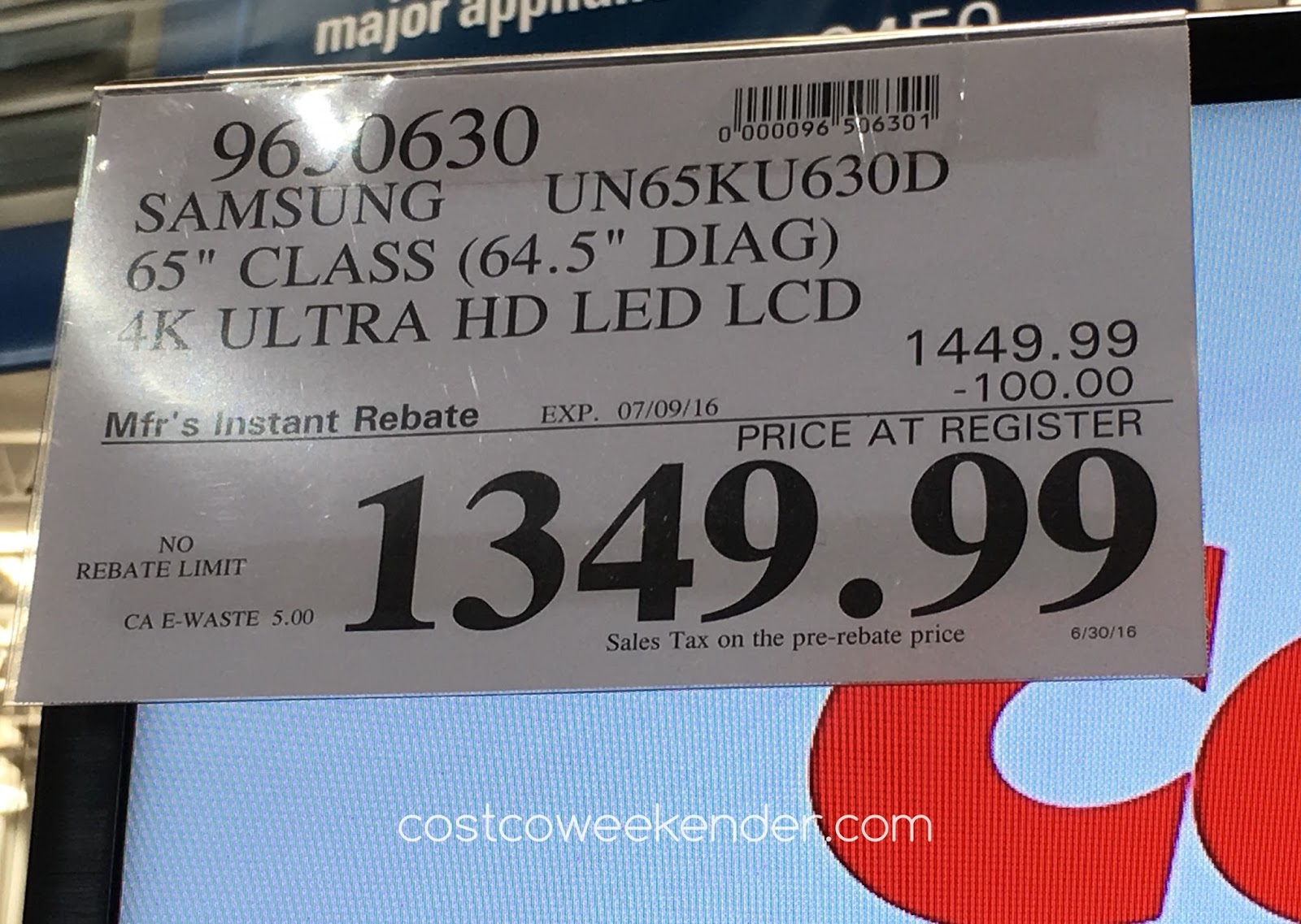 Samsung UN65KU630D 65" 4K UHD LED LCD TV Costco Weekender