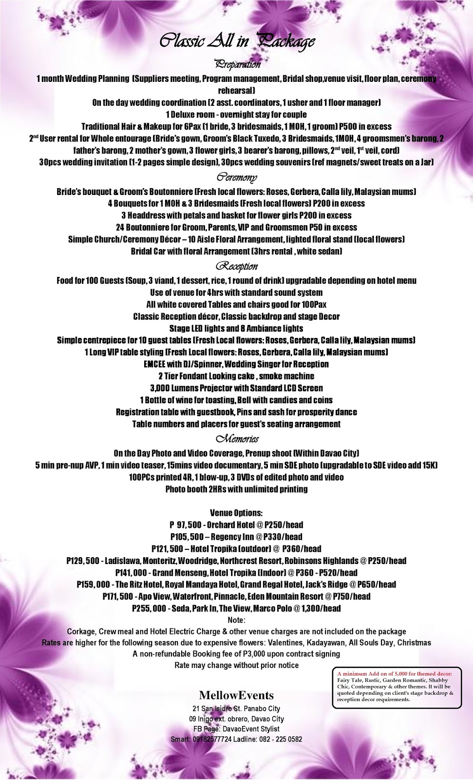 Mellow Flowers And Events Complete Wedding Package