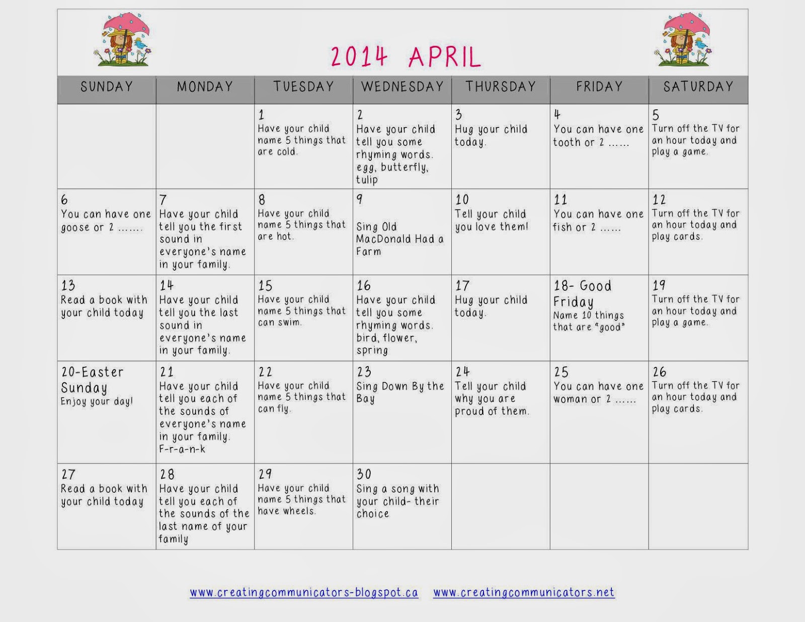 April Activity Calendar Creating Communicators Blog Bloglovin April Activity Calendar Creating Communicators Blog Bloglovin