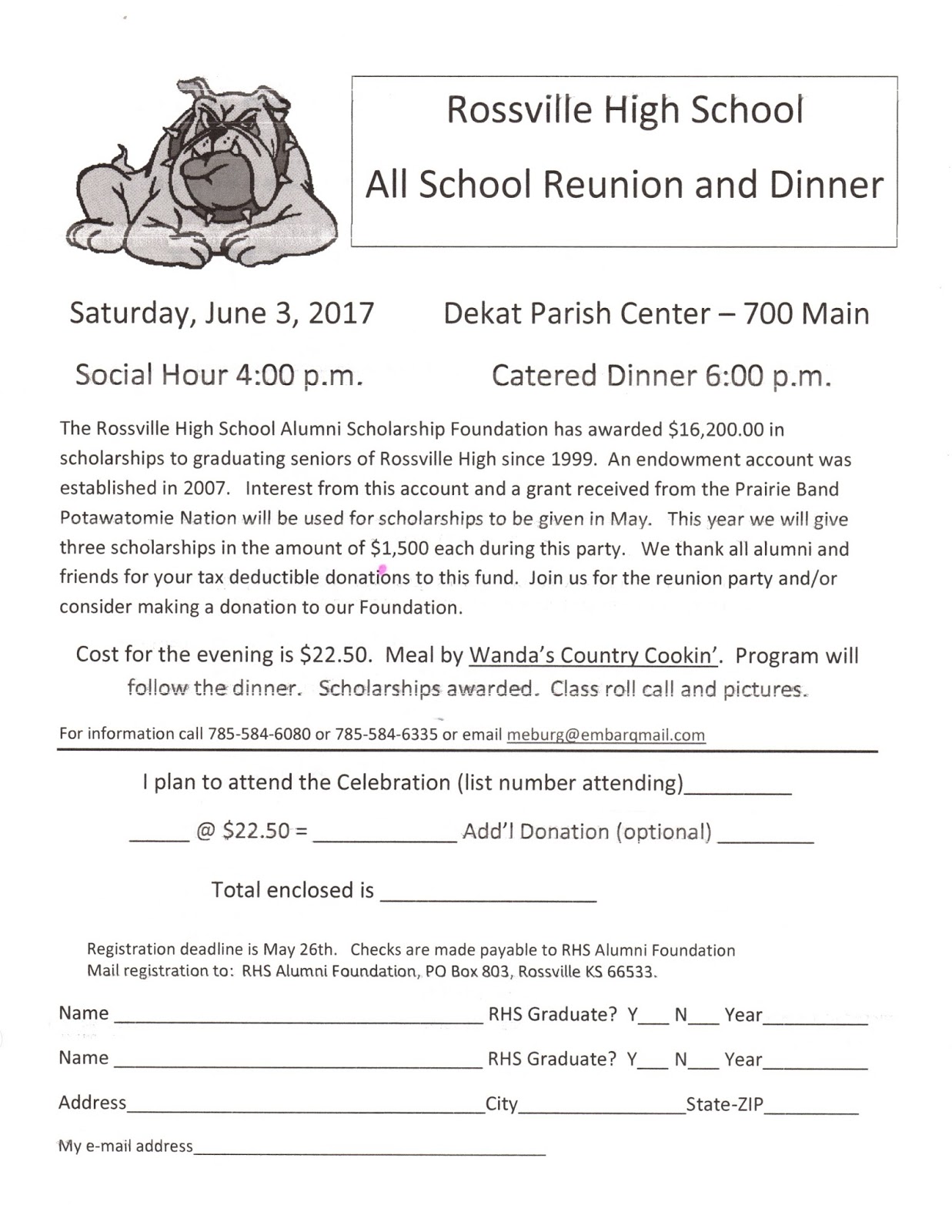 Rossville KS Alumni News Alumni Dinner June 3