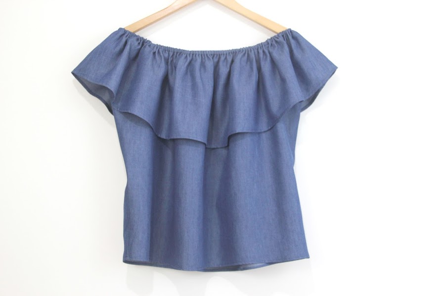 diy patrones camiseta denim sin hombros mujer