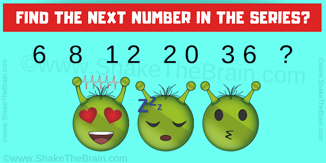 Which number replaces the question mark 6 8 12 20 36 ?