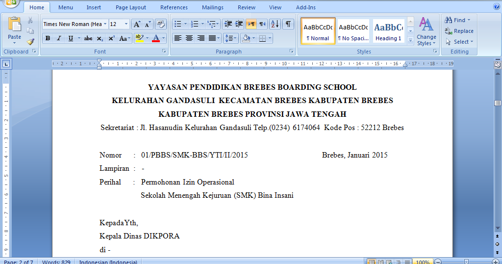 Contoh Surat Izin Operasional Yayasan Contoh Surat