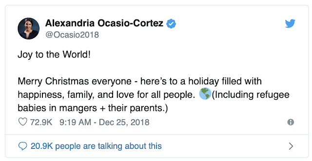 Ocasio-Cortez sends Christmas greeting to 'refugee babies in mangers'