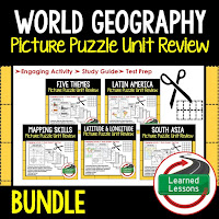 World Geography Picture Puzzle BUNDLE, Test Prep, Unit Review, Study Guide