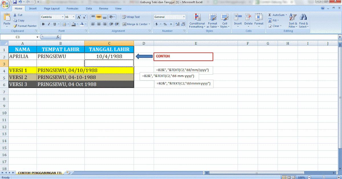 CARA MENGGABUNGKAN TEMPAT LAHIR DAN TANGGAL LAHIR DI MS CARA MENGGABUNGKAN TEMPAT LAHIR DAN TANGGAL LAHIR DI MS
