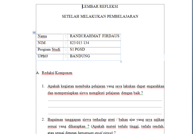 Download Lembar Refleksi Tugas Kuliahku