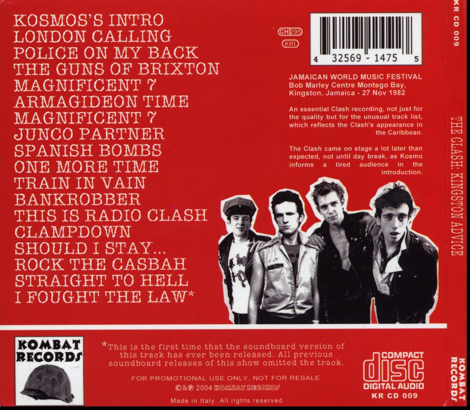 The Clash 'Kingston Advice Live In Jamaica 1982' (2004 Kombat Rec...