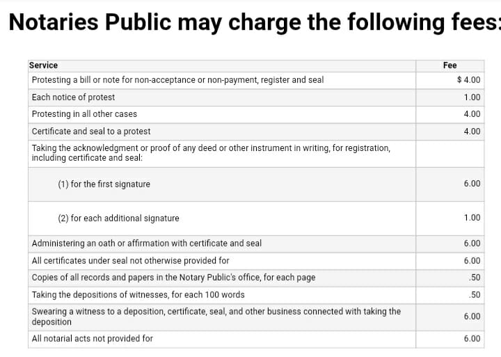 Mobile Notary Kaylee Kaylee's Fees