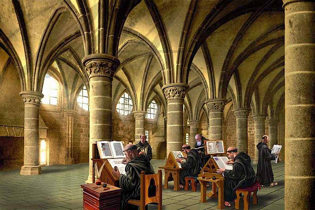 Reconstituição virtual do 'scriptorium' do Mont Saint-Michel.
