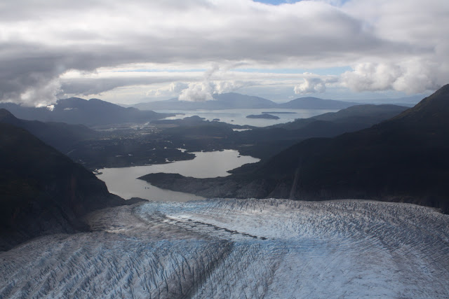 Helicopter View of Mendenhall Glacier and Lake