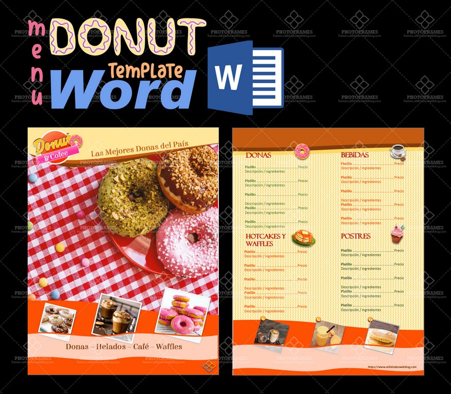 Plantilla Word de menú para postres, repostería, cafetería, panadería o  venta de donas | Utilidades Webblog