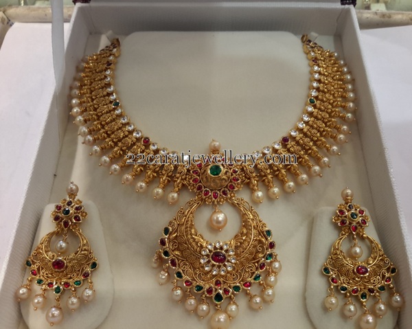 Nakshi Necklace with Colorful Chandbalis - Jewellery Designs