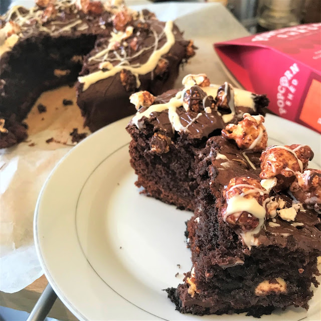 Double Chocolate Berry-Licious Popcorn Brownie Cake