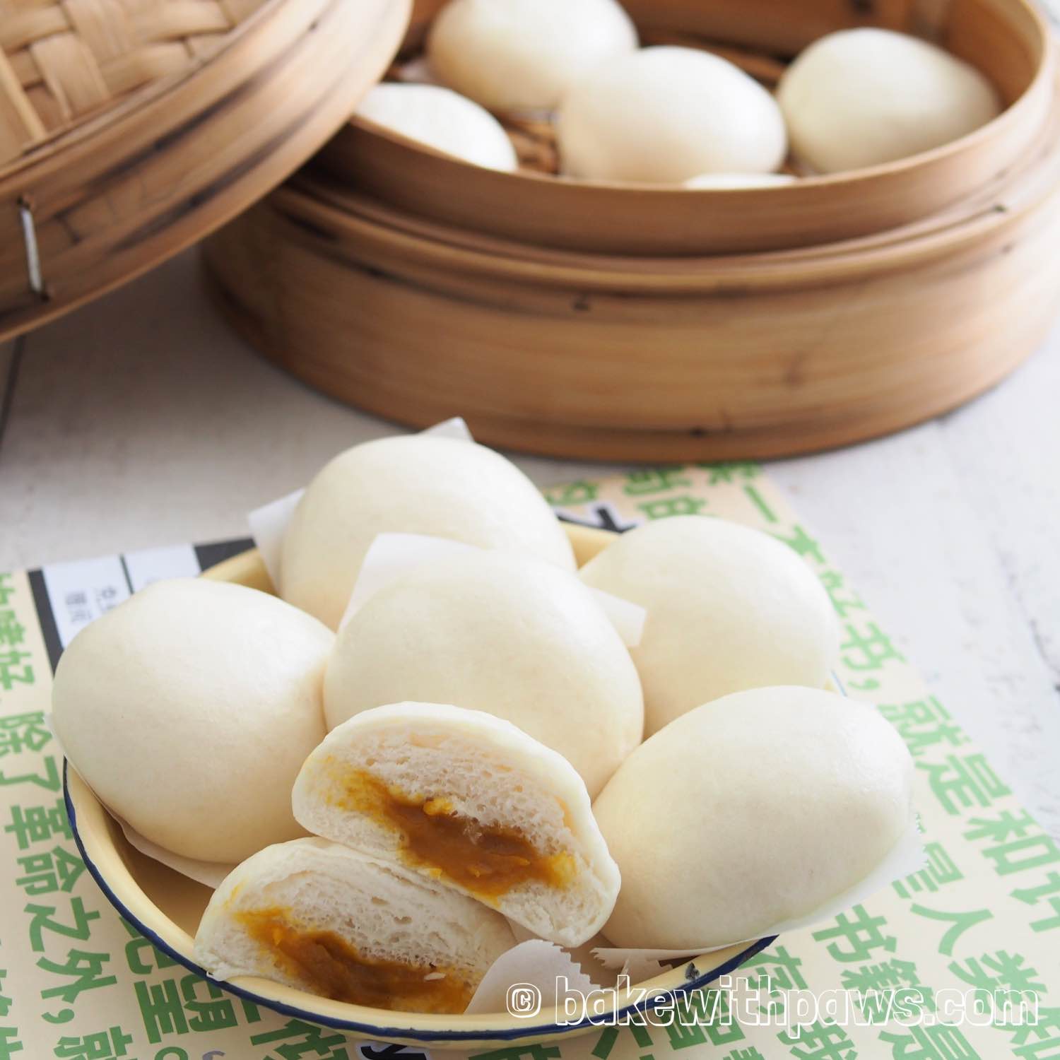 Pumpkin Kaya Pau (Steamed Pumpkin Buns) BAKE WITH PAWS