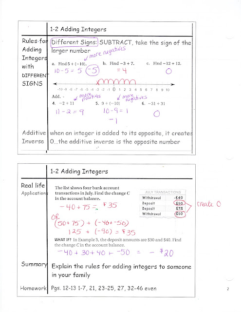 Ms. Jean's Classroom Blog: 1-2 Adding Integers