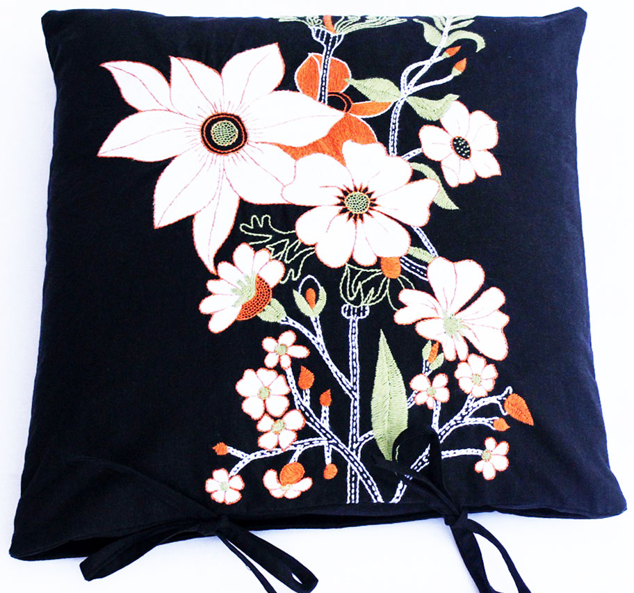 Hand embroidered floral cushion covers