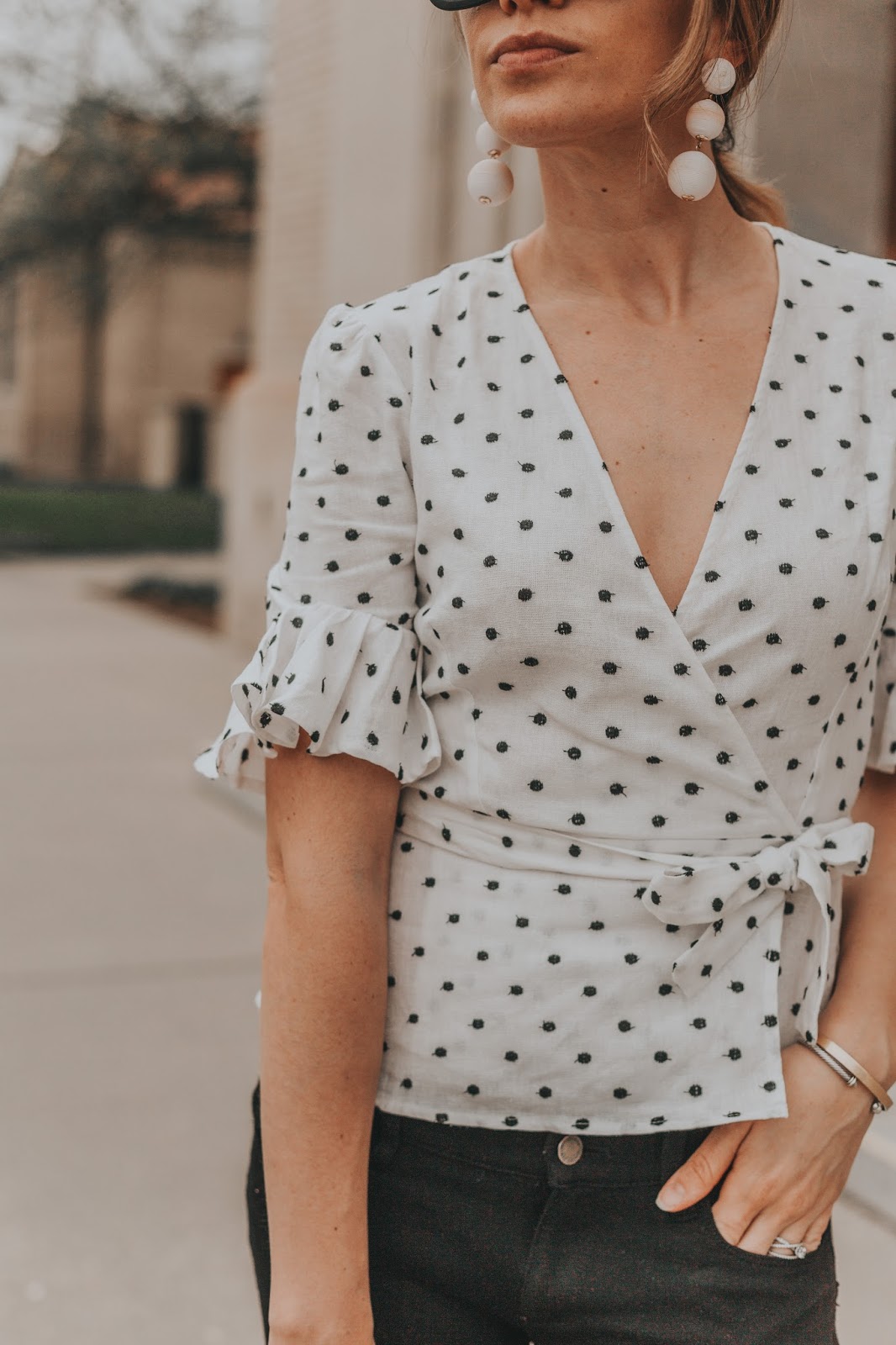 Polka Dot Wrap Top by popular Colorado fashion blogger, Leah Behr