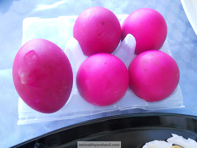 pink colored salted eggs