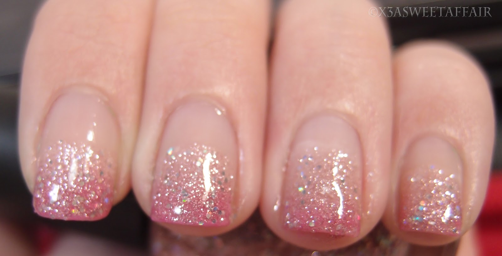 Short Light Pink Glitter Nails - wide 3