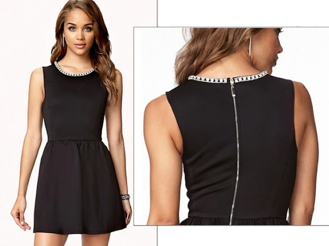 Black fit and flare dress, rhinestone collar, Forever21