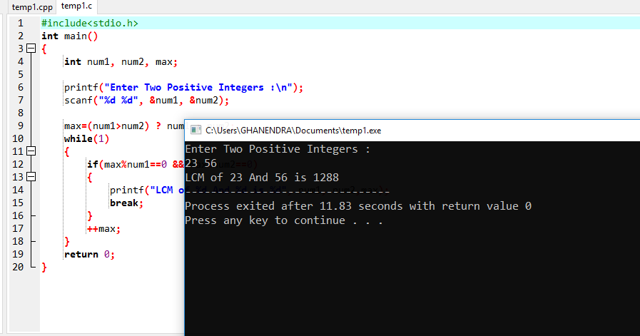 C Program to Find LCM of Two Numbers Using While Loop