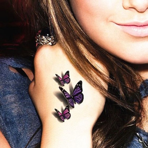 Cor-de-rosa e Violeta Três Tatuagens de Borboleta