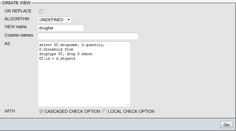 HardCode: Creating a MySql view from phpmyadmin