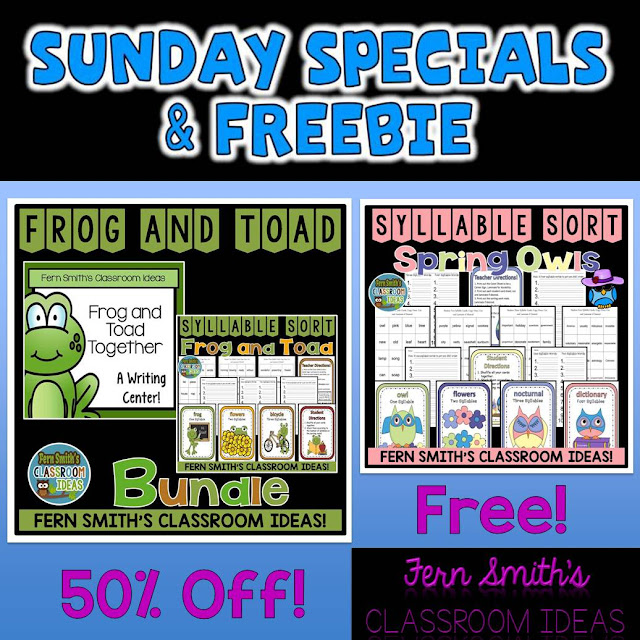 Fern Smith's Classroom Ideas Sunday Special and Freebie:  Frog and Toad and Spring Owls Syllable Sort - Sunday Funday Specials at TeachersPayTeachers!