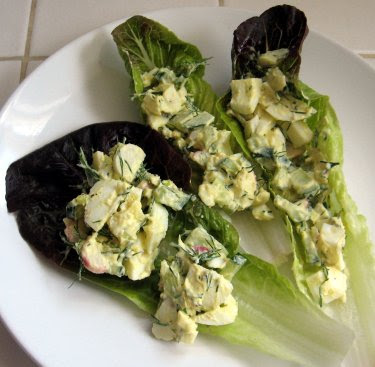 egg salad in lettuce boats