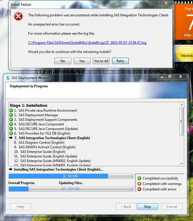 SAS EG 6.1 installation stalls at SAS Intergration Technologies Client