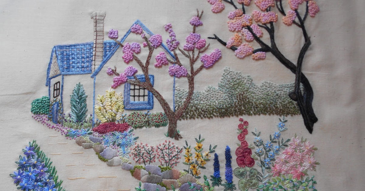 Hayfield Cottage Embroidered House and Flowers